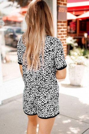 Черно-белый комплект для отдыха с леопардовым принтом: шорты и футболка