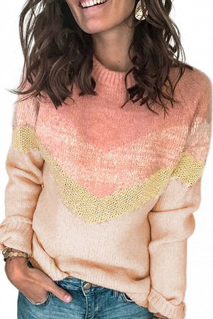 Розовый вязаный свитер с V-образными полосами
