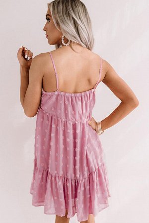 Розовое мини-платье с текстурой в горошек