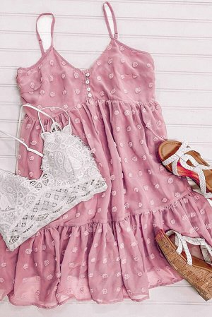 Розовое мини-платье с текстурой в горошек