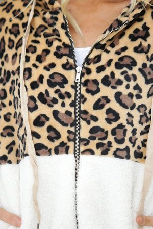 Белая куртка из шерпы с леопардовым принтом