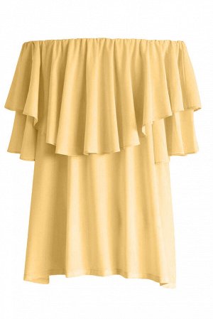 Желтая блуза с открытыми плечами и широким воланом сверху