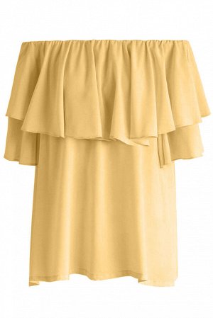 Желтая блуза с открытыми плечами и широким воланом сверху