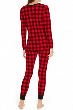 Красно-черный клетчатый комплект для отдыха: пуловер + штаны