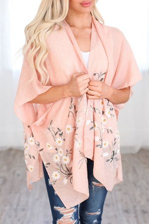 Розовая пляжная накидка-кимоно с принтом ромашки