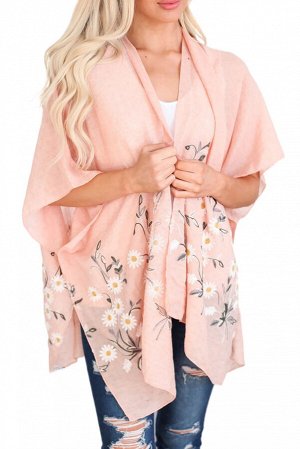 Розовая пляжная накидка-кимоно с принтом ромашки