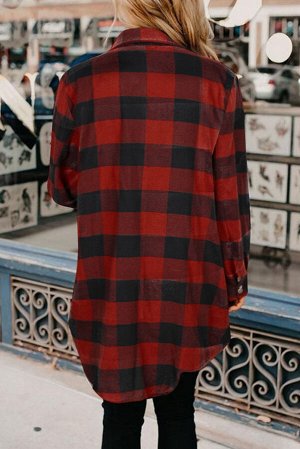 VitoRicci Красно-черное клетчатое пальто-рубашка с отложным воротником