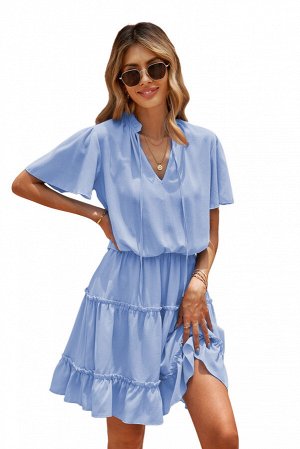 Голубое платье беби-долл с рюшами и V-образным вырезом