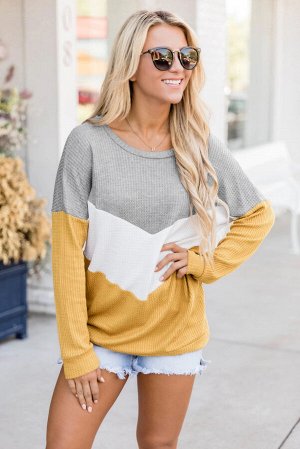 Трехцветный пуловер-свитшот: серый, белый, желтый
