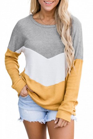 Трехцветный пуловер-свитшот: серый, белый, желтый