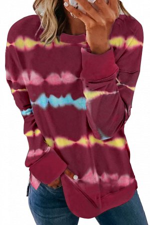 Сиреневый свитшот с разноцветными полосами и разрезами по бокам