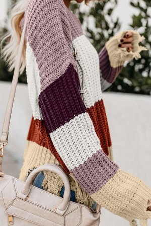Разноцветный полосатый свитер с "рваными" краями