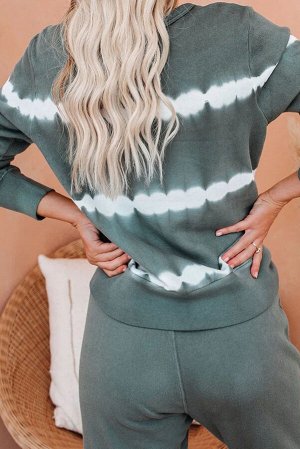 Темно-зеленый полосатый домашний комплект: пуловер + штаны