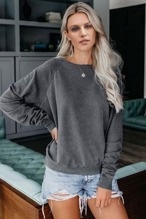 Серый пуловер с рукавами реглан и манжетами