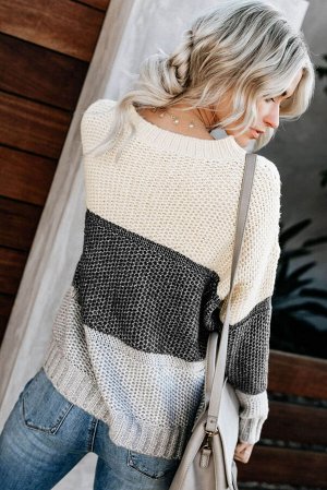 Бежево-серый свободный свитер блочной расцветки