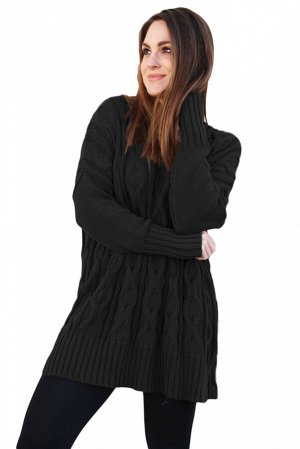 Черный вязаный свитер в стиле оверсайз с крупным узором из кос