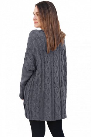 Серый вязаный свитер в стиле оверсайз с крупным узором из кос