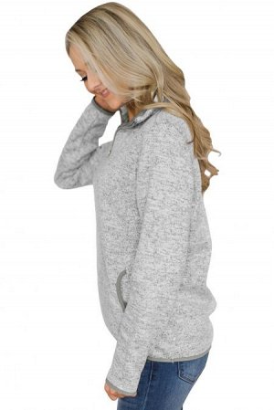 Светло-серый пуловер с прорезными карманами и застежкой-молнией