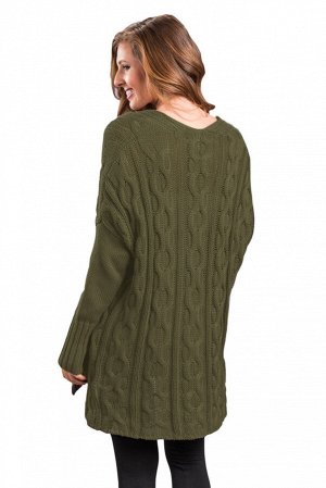 Защитно-зеленый вязаный свитер в стиле оверсайз с крупным узором из кос