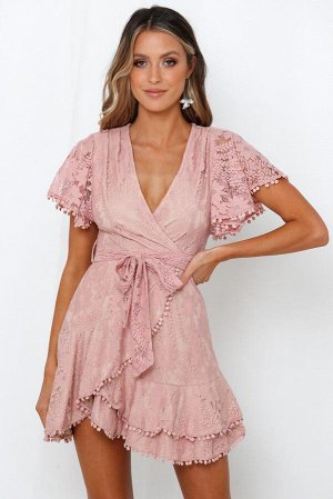 VitoRicci Розовое платье с запахом и цветочным принтом с кружевной отделкой
