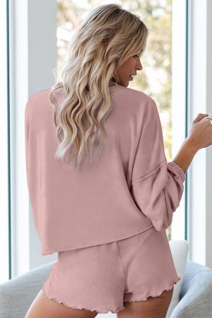 Розовый пижамный комплект: блуза + шорты