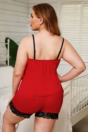 Красная пижама большого размера с кружевной отделкой