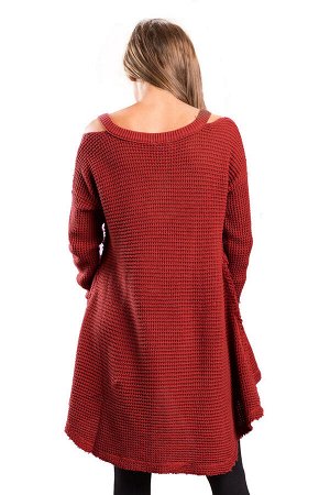 Красный свитер-туника с V-образным вырезом