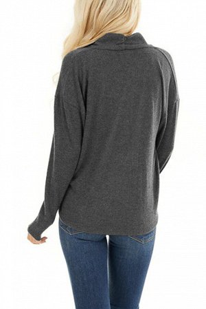 Серая асимметричная блуза с длинными рукавами и V-образным вырезом с запахом