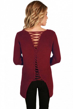 Бордовый свитер со шнурованным разрезом на спине