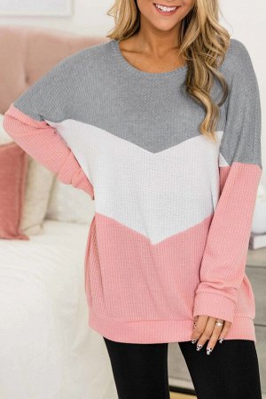 Трехцветный пуловер-свитшот: серый, белый, розовый