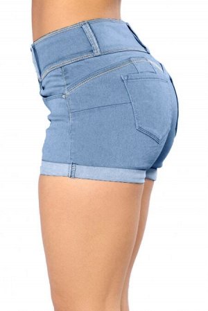 Голубые короткие джинсовые шорты с поясом на пуговицах