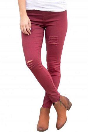 Бордовые стрейчевые джинсы с разрезами спереди