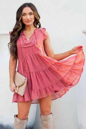 Розовое многоярусное платье беби-долл в горошек