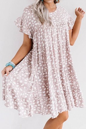 Розовое платье с рюшами и белым леопардовым принтом