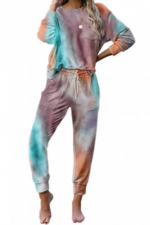 Разноцветный вязаный пижамный комплект: блуза + штаны