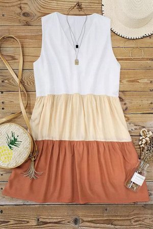 Трехцветное платье беби-долл: белый, бежевый, оранжевый