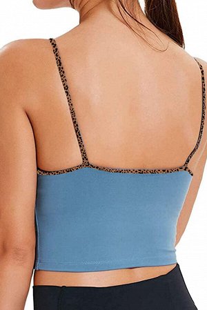 Blue Yoga Sexy Gathered Sports Bra with Leopard Trim