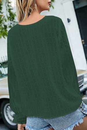 Зеленая блуза в швейцарский горошек с V-образным вырезом и пышными рукавами