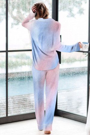 Розово-голубой пижамный комплект: блуза + штаны