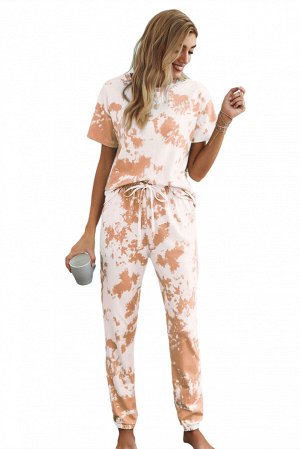 Оранжево-белый пижамный комплект: футболка + штаны