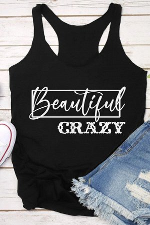 Черная майка с надписью: Beautiful CRAZY