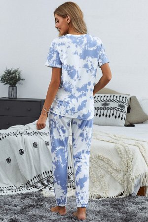 Сине-белый пижамный комплект: футболка + штаны