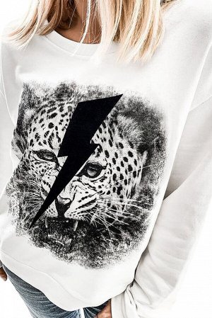 Белый свитшот с принтом "леопард и молния"