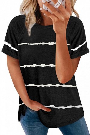 VitoRicci Черная свободная футболка в белую полоску с подкатанными рукавами