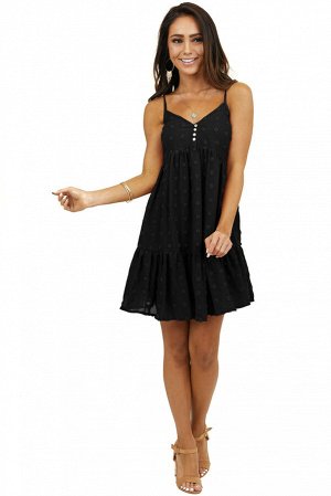 Черное мини-платье с текстурой в горошек