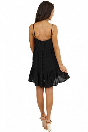 Черное мини-платье с текстурой в горошек