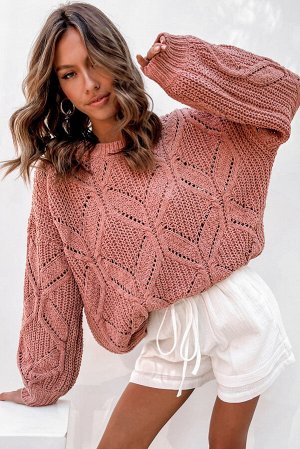 Розовый свитер крупной вязки с перфорацией