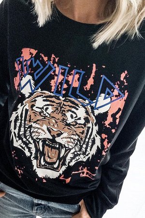 Черный свитшот с принтом тигр и надписью: WILD