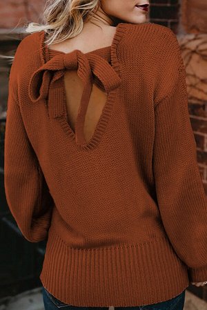 VitoRicci Коричневый вязаный свитер с вырезом на спине на завязке
