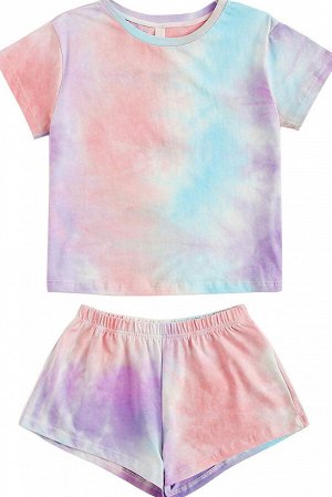 Разноцветный пижамный комплект с ярким красочным принтом: футболка + шорты